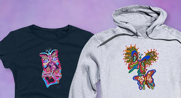 Contemporary art custom butterflies hearts clothing