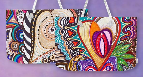 Chic modern art colorful heart weekender tote bags