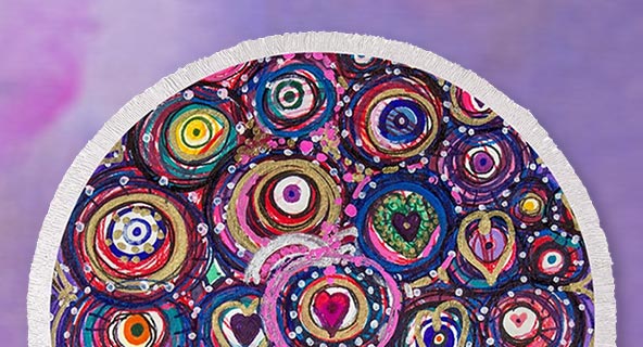 Colorful art heart soft plush round beach towels