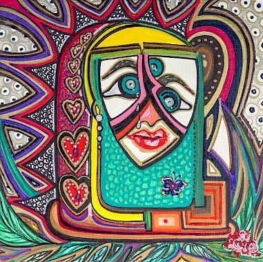 faces hearts colorful original art