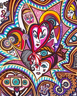 faces butterflies colorful original art