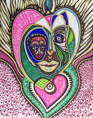 pink faces hearts wall art