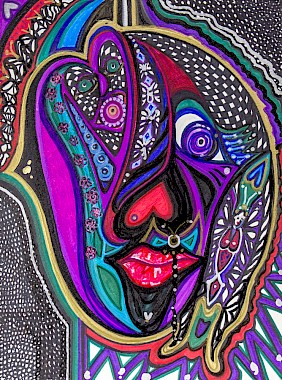 face hearts butterflies colorful original art