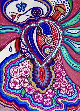 erotic flowers heart colorful original art